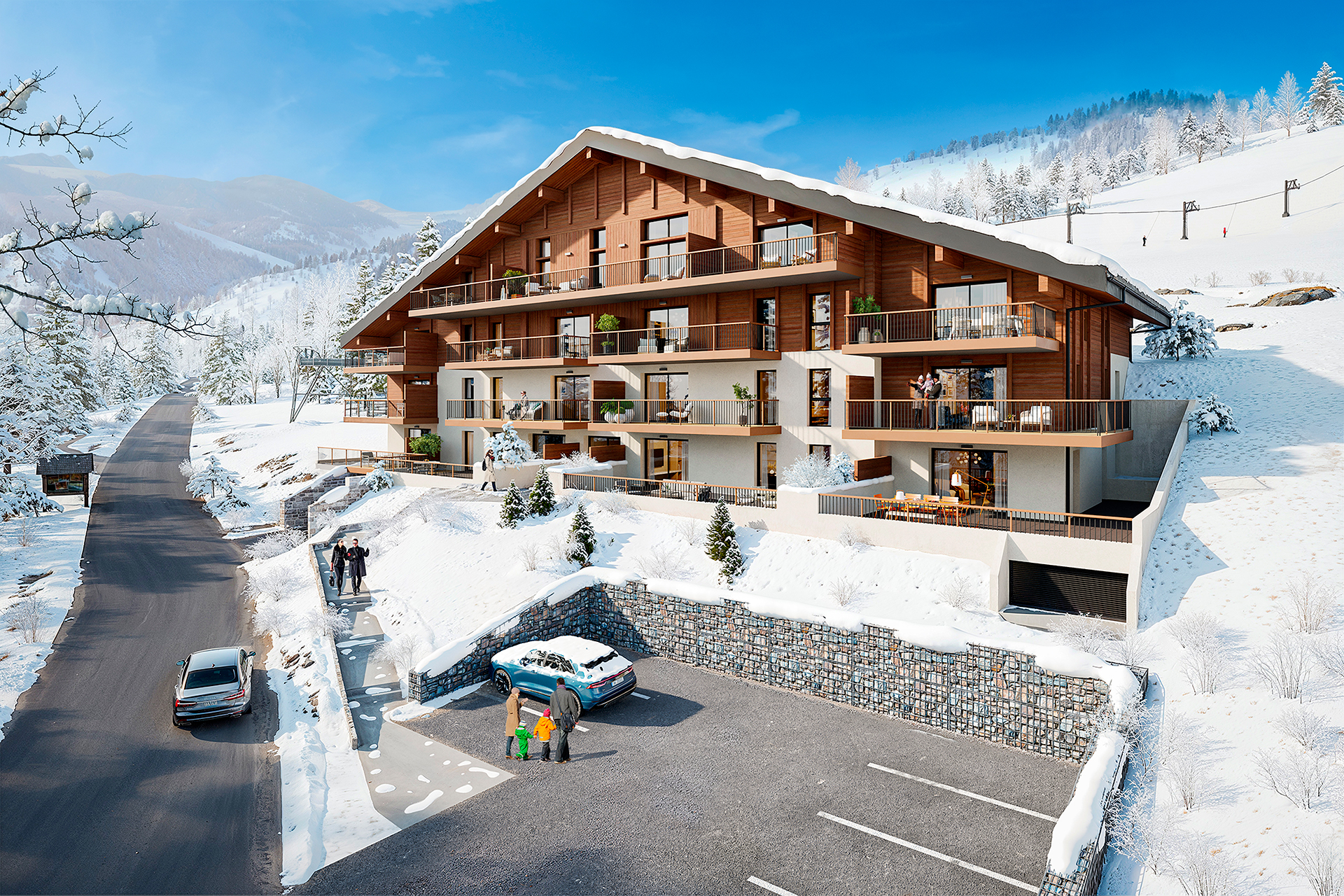Vue extérieure hiver du programme Chalet Varoche à Crest-Voland (illustration non contractuelle)